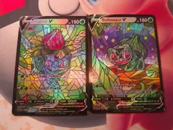 Pokemon Fan Art Stained Glass Bulbasaur V & Ivysaur V - Non-TCG - Image 1
