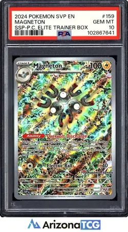Pokemon 2024 Magneton 159 Pokemon Center Stamp ETB Surging Sparks GEM MT PSA 10 - Image 1