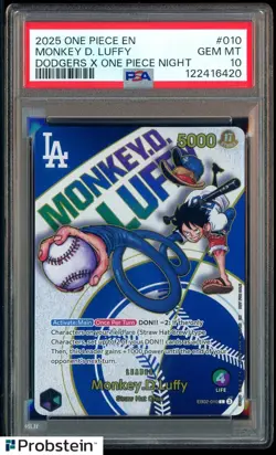 2025 ONE PIECE PROMOS DODGERS X ONE PIECE NIGHT #010 MONKEY D. LUFFY PSA 10 - Image 1