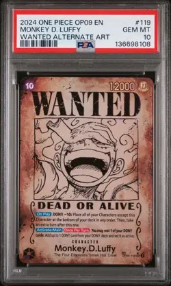 One Piece Monkey.D.Luffy Wanted Poster OP05-119 PSA 10 GEM MINT English - Image 1