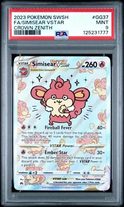 2023 POKEMON SWORD & SHIELD CROWN ZENITH #GG37 FULL ART/SIMISEAR VSTAR PSA 9 - Image 1