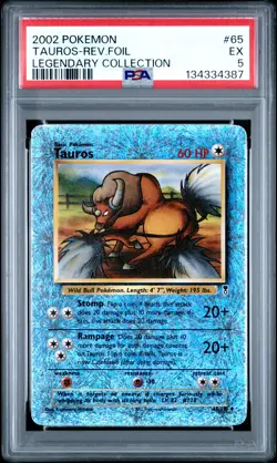 2002 POKEMON LEGENDARY COLLECTION #65 TAUROS-REVERSE FOIL PSA 5 - Image 1