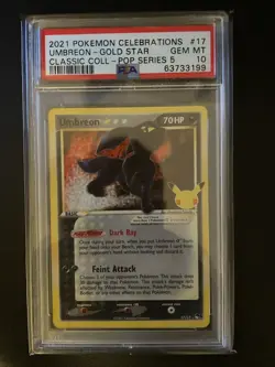 2021 Pokemon Celebrations 17/17 Umbreon Gold Star PSA 10 Classic Collection - Image 1
