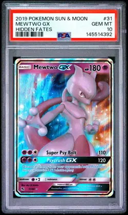 2019 POKEMON SUN & MOON HIDDEN FATES #31 MEWTWO GX PSA 10 Gem Mint - Image 1