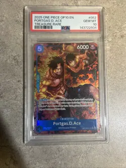 2025 ONE PIECE OP08-052 ROYAL BLOOD PORTGAS D ACE TREASURE RARE TR PSA 10 - Image 1