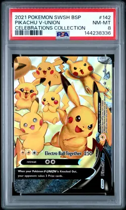 2021 POKEMON Celebrations Black Star Promo PIKACHU V-Union Card SWSH 142 PSA 8 - Image 1