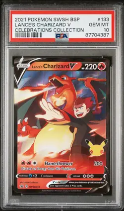 2021 POKEMON SWSH BLACK STAR PROMO CELEBRATIONS COLL LANCE'S CHARIZARD V PSA 10 - Image 1