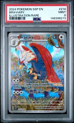 Pokemon TCG Braviary Illustration Rare Card 214/191 Surging Sparks PSA 9 - Image 1