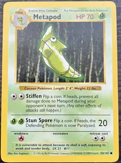 Shadowless Metapod 054/102 Pokemon TCG WOTC Base Set MINT NM - Image 1