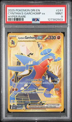 2025 POKEMON DRI EN-DESTINED RIVALS HYPER RARE #241 CYNTHIA'S GARCHOMP EX PSA 9 - Image 1