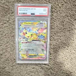 Pokemon 2024 Pikachu ex Sv08: Surging Sparks 057/191 Full Art Holo PSA 9 - Image 1