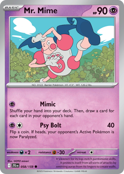 Mr. Mime 058/159 Common Journey Together Pokemon Reverse Holo Near Mint - Image 1