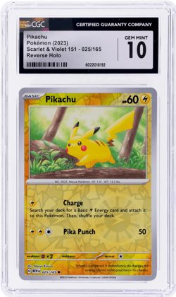 2023 Pokemon Scarlet and Violet 151 Pikachu Reverse Holo #25 CGC 10 - Image 1