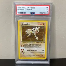 1999 Pokemon TCG Fossil #7 HITMONLEE HOLO PSA 5 Graded, 7/62 - Image 1