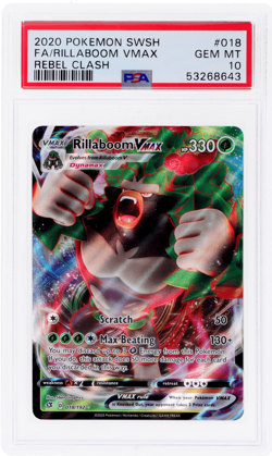2020 Pokemon Sword and Shield Rebel Clash Rillaboom Vmax #18 PSA 10 - Image 1