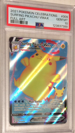 2021 Pokemon SWSH Celebrations PSA 10 Surfing Pikachu VMAX FULL ART Holo #009 - Image 1