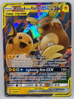 Raichu & Alolan Raichu GX 54/236 Holo GX Rare Unified Minds Pokemon Holo NM - Image 1