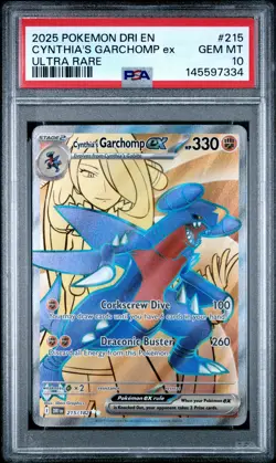 2025 POKEMON DRI EN-DESTINED RIVALS ULTRA RARE #215 CYNTHIA'S GARCHOMP EX PSA 10 - Image 1