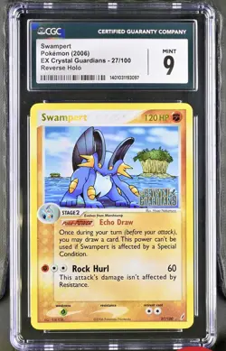 2006 POKEMON EX CRYSTAL GUARDIANS #27 SWAMPERT-REVERSE FOIL CGC 9 - Image 1