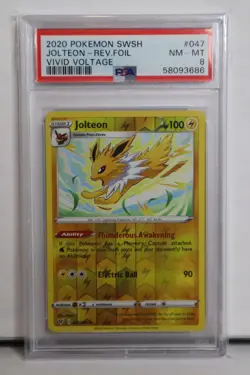 2020 Pokemon SWSH Vivid Voltage Jolteon Reverse Foil Holo #047 PSA 8 NM-MT - Image 1