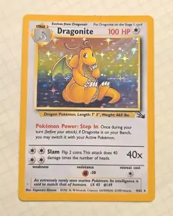 Pokemon TCG Dragonite Fossil 4/62 Holo Rare MP - Image 1