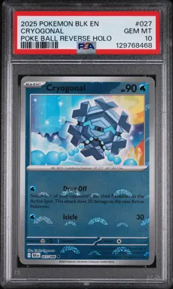 2025 POKEMON BLK EN-BLACK BOLT POKE BALL REVERSE HOLO #027 CRYOGONAL PSA 10 - Image 1