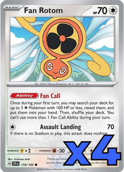 4x Fan Rotom 118/142 Sv07: Stellar Crown PLAYSET x4 - Pokemon TCG - NM - Image 1