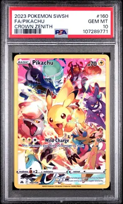 2023 POKEMON SWORD & SHIELD CROWN ZENITH #160 FULL ART/PIKACHU PSA 10 - Image 1