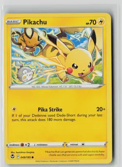 Pikachu 049/195 Common Silver Tempest Pokemon NM - Image 1