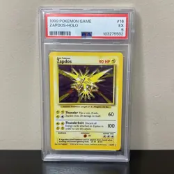 1999 Pokemon TCG Zapdos Base Set Holo Rare Card 16/102 EX PSA 5 - Image 1