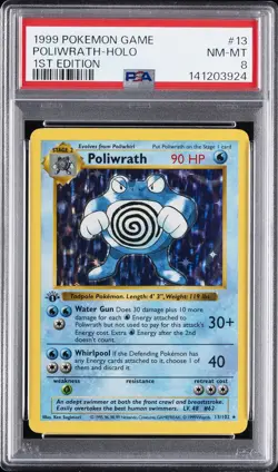 1999 POKEMON BASE SET 1ST EDITION #13 POLIWRATH-HOLO PSA 8 - Image 1