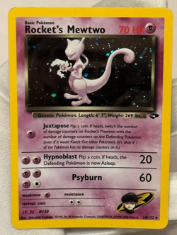 Rocket's Mewtwo 14/132 Holo Rare Gym Challenge 2000 Pokemon LP with Swirl - Image 1