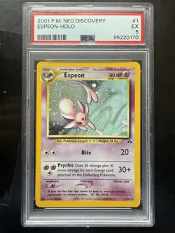 2001 Neo Discovery Espeon 1/75 Holo Foil Rare Pokemon WOTC PSA 5 - Image 1