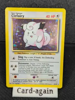 Pokemon TCG Clefairy Base Set Holo Unlimited Rare Card 5/102, NM - Image 1