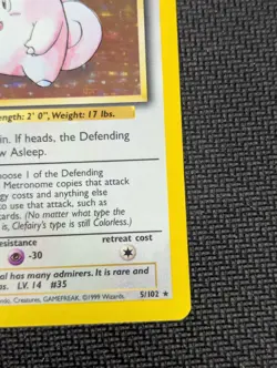 Pokemon TCG Clefairy Base Set Holo Unlimited Rare Card 5/102, NM - Image 5