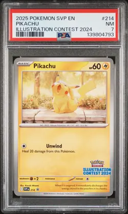 2025 POKEMON SVP EN-SV BLACK STAR PROMO ILLUSTRATION CONTEST 2024 PIKACHU PSA 7 - Image 1