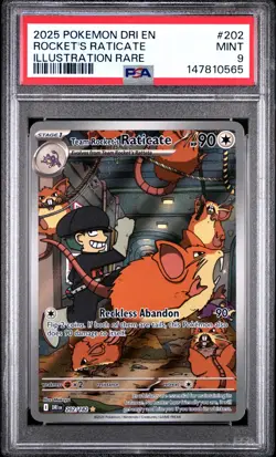 PSA 9 Team Rocket's Raticate 202/182 Pokemon Destined Rivals Illustration Rare - Image 1