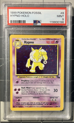 1999 Pokemon Fossil Unlimited Hypno Holo Rare #8/62 PSA 9 - Image 1
