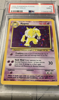 1999 Pokemon Fossil Unlimited Hypno Holo Rare #8/62 PSA 9 - Image 2