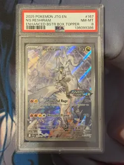 PSA 8 2025 POKEMON JOURNEY TOGETHER 167 N'S RESHIRAM ENHANCED BOX TOPPER PROMO - Image 1