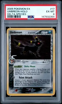 2005 Pokemon EX Delta Species- UMBREON #17 HOLO RARE- PSA 6 - Image 1