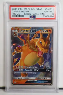 2019 POKEMON SM BLACK STAR PROMO HIDDEN FATES TINS #SM211 CHARIZARD GX PSA 8 MT - Image 1
