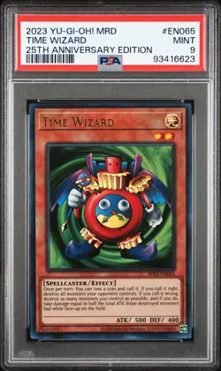 2023 YU-GI-OH! METAL RAIDERS 25TH ANNIVERSARY EDITION #EN065 TIME WIZARD PSA 9 - Image 1
