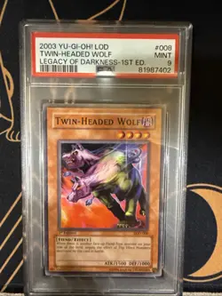 2003 Yu-Gi-Oh 1st. Ed., LOD, #008, Twin-Headed Wolf. PSA 9 - Image 1