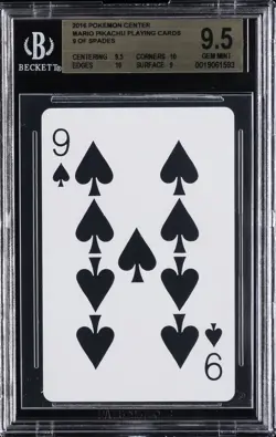2016 MARIO PIKACHU PLAYING CARDS POKEMON CENTER 9 OF SPADES BGS 9.5 - Image 1