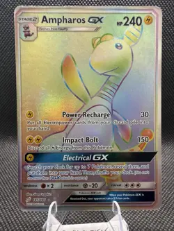 Pokemon TCG Ampharos GX Holo Rainbow Secret Rare Card 185/181 Team Up Edition - Image 1