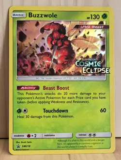 Buzzwole Prerelease SM218 Sun & Moon Cosmic Eclipse Stamped Promo Pokemon - Image 1