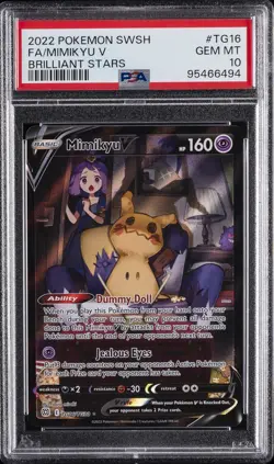 2022 POKEMON SWORD & SHIELD BRILLIANT STARS #TG16 FULL ART/MIMIKYU V PSA 10 - Image 1