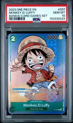 2023 ONE PIECE PROMO BANDAI CARD GAMES SET MONKEY D. LUFFY #037 PSA 10 ENGLISH - Image 1