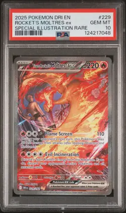 2025 POKEMON DRI EN-DESTINED RIVALS #229 TEAM ROCKET'S MOLTRES EX PSA 10 - Image 1